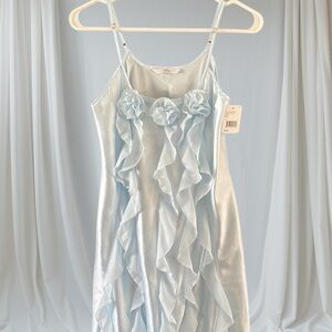 Flora Nikrooz Pastel Blue Cascade Ruffles Wedding Chemise Slip Dress Size S NWT